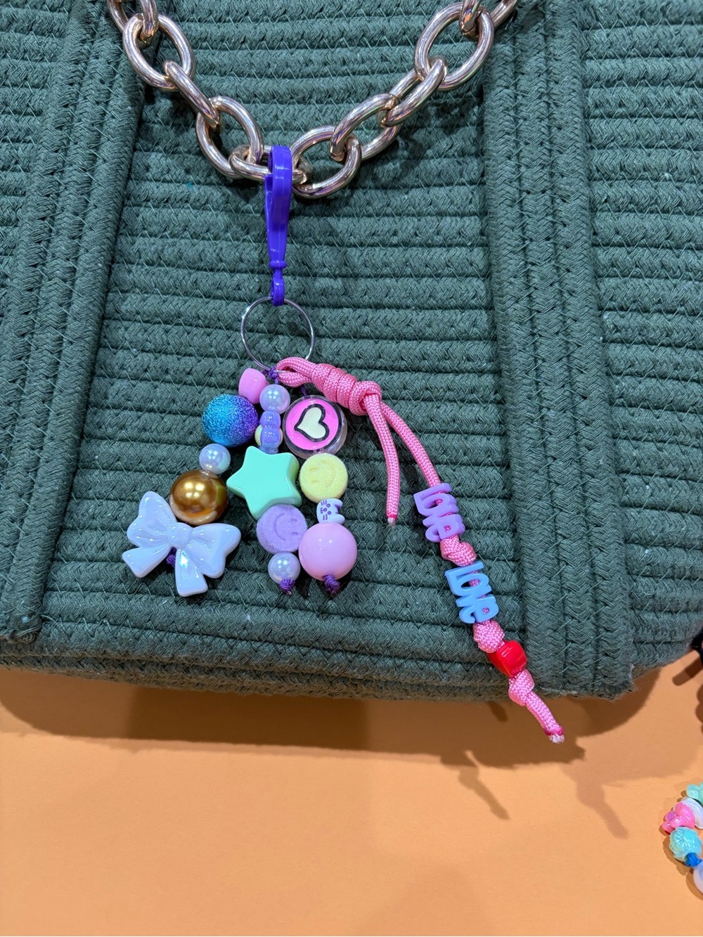 Kids Pink Multi-Bead Charm Keychain with Bow
